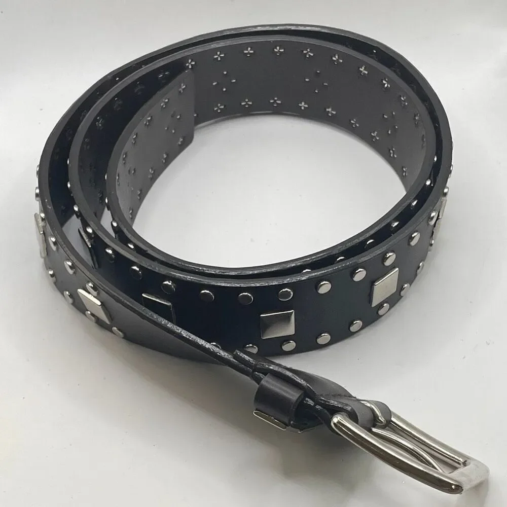 Black Studded Belt with Silver Hardware Punk Rock Accessory Unisex Fashion 41” L
